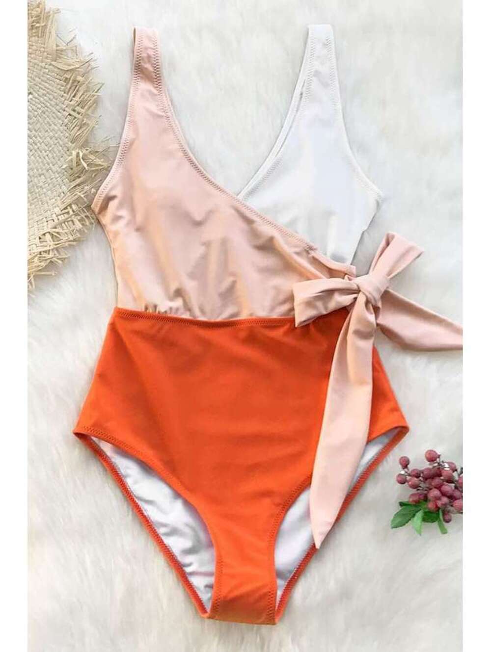 NWT Cupshe Orange And White Bowknot One piece Swimsuit Size XS - Picture 3 of 7